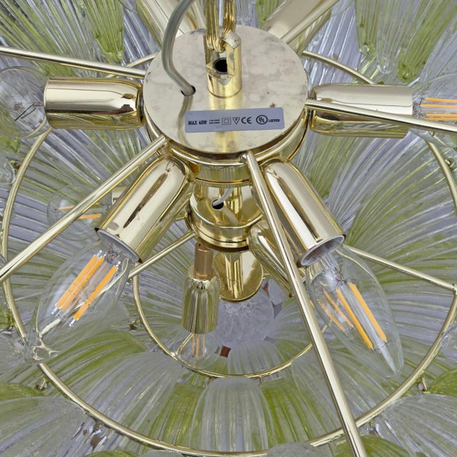 Gold Mid-Century Green and Clear Murano Glass Palmette Chandelier, Italy, 2010s For Sale - Image 8 of 10