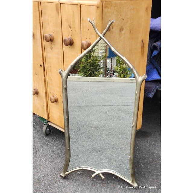 Gothic Vintage Carver's Guild Carol Conner Gothic Twig Mirror ~ 42 X 21 Pewter Finish For Sale - Image 3 of 13