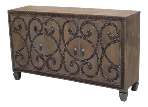 Handmade Hand Carved Solid Wood Cabinet | Unique Farmhouse Style 3 Door Buffet | Vintage Hand Carved Printed Stamps Sideboard