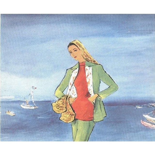 SUMMER FUN!! This is a 1947 vintage Mid-Century French fashion print for beach fashion. This print originally appeared in...