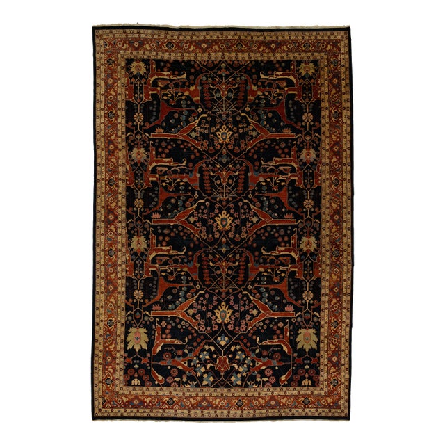16x25 Modern Bidjar Style Navy Blue & Rust Wool Area Rug Geometric Lattice For Sale