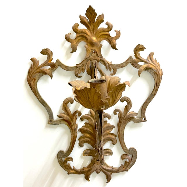 Large Pair Venetian Gilt & Polychromed Tole Candle Sconces Italy, circa 1890s For Sale In West Palm - Image 6 of 18