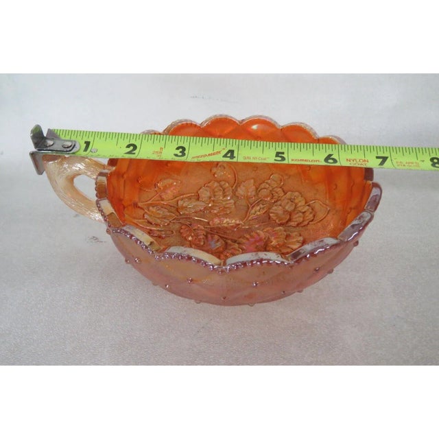 Orange Imperial Marigold Carnival Glass Quilted Pansy Flowers Nappy Candy Dish For Sale - Image 8 of 12