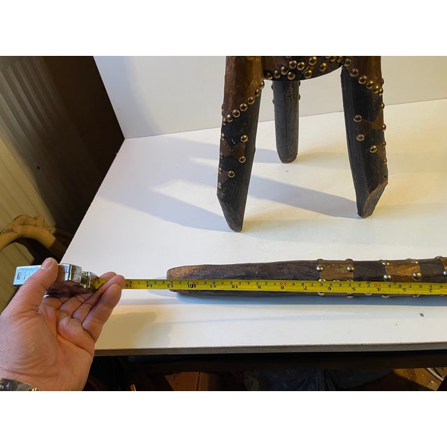 Large Vintage African Wooden Mortar and Pestle with Brass Rivets, 1970s, Set of 2 For Sale - Image 9 of 10