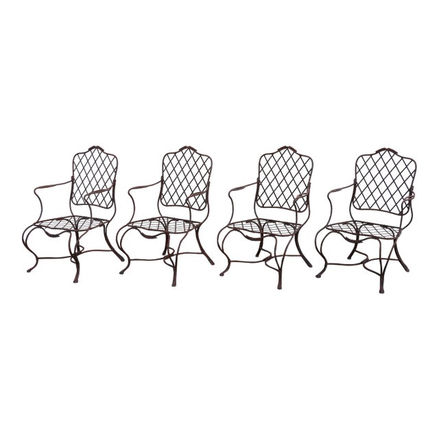 Vintage Set of Four Gregorius Pineo Faux Bois Twig Iron Outdoor Dining Armchairs — Los Angeles, Ca For Sale