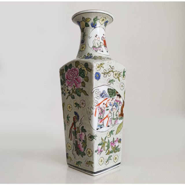 Asian Vintage Hand Painted Asian Vase For Sale - Image 3 of 8