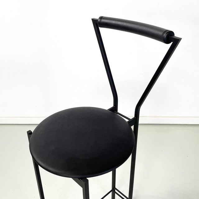 Metal Italian Modern High Stool in Black Metal and Rubber, 1980s For Sale - Image 7 of 15