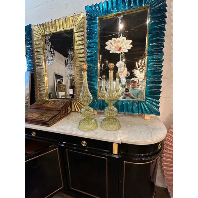 Modern Pair of Modern Murano Green Glass Lamps For Sale - Image 3 of 6
