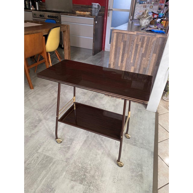 TV Stand on Casters with Brown Formica Shelves, 1960s For Sale - Image 3 of 18