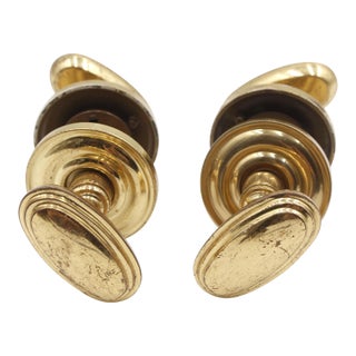 Pair of Vintage Polished Brass Oval Door Knob Sets For Sale