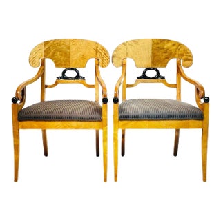 Pair of Biedermeier Arm Chairs in Flame Birch Wood, Sweden 1900s For Sale