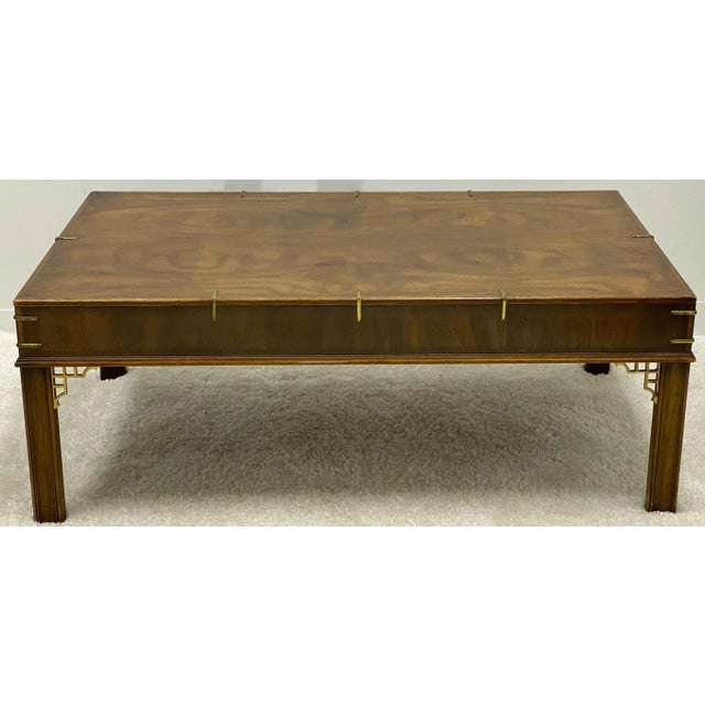 Drexel Heritage Drexel Heritage Burl Walnut & Brass Chippendale Style Coffee Table For Sale - Image 4 of 6