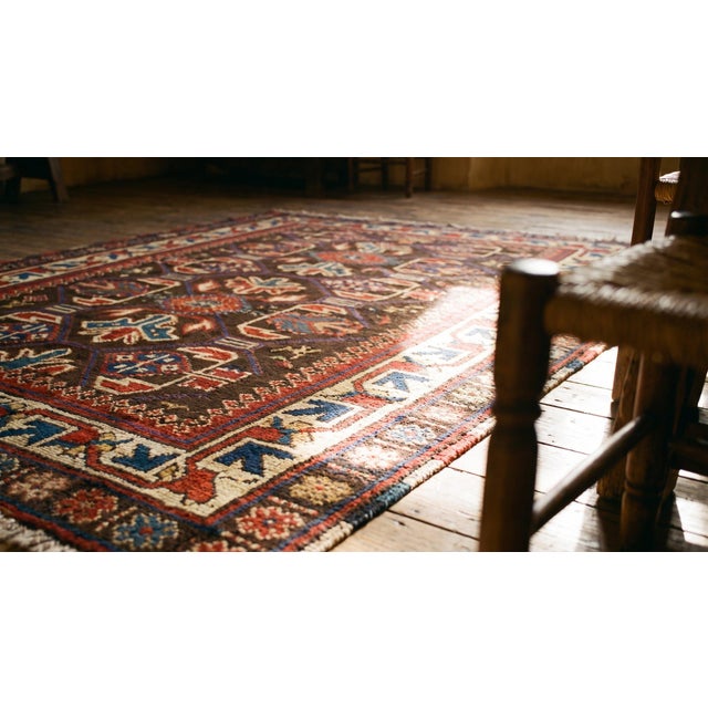 Brown 1880s Brown Geometric Antique Caucasian Kazak Rug 3'6" X 6'3" Knotted Pile Wool Carpet For Sale - Image 8 of 8