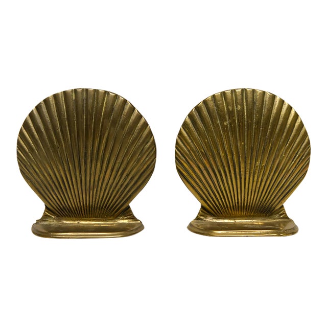 Vintage Brass Seashell Bookends - A Pair For Sale
