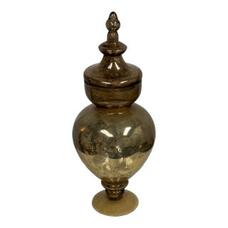 Antiqued Mercury Glass Lidded Urn For Sale
