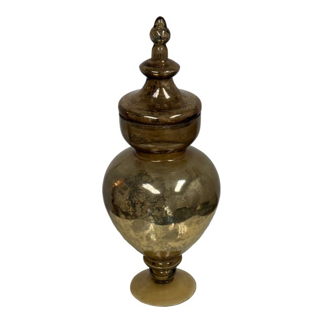 Antiqued Mercury Glass Lidded Urn For Sale