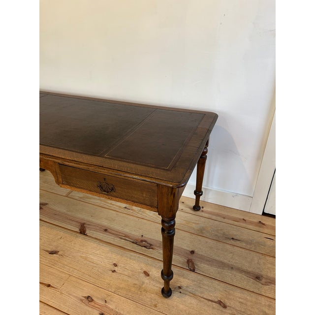 Antique English Library Desk With Leather Top For Sale - Image 4 of 16