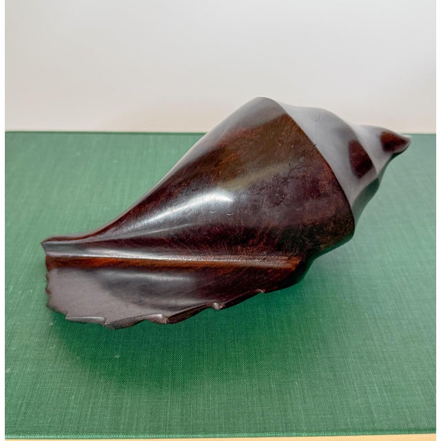 Vintage Large Carved Ironwood Conch Shell Sculpture Objects, a Pair For Sale - Image 11 of 16
