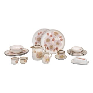 Denby Floral Pottery Partial Dinner Service Set, 17 Pieces For Sale