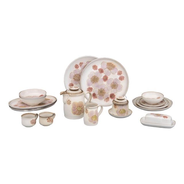 Denby Floral Pottery Partial Dinner Service Set, 17 Pieces For Sale