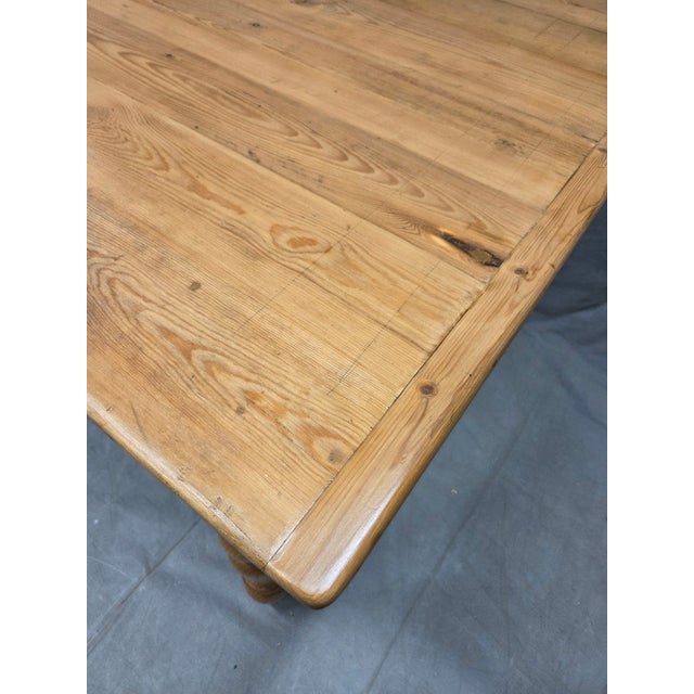 Wood Vintage English Rustic Pine Turned Leg 8' Long Dining Farmhouse Table For Sale - Image 7 of 10