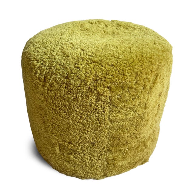Mid-Century Modern Eclectic Honey Lime Shearling Wool Pouf For Sale - Image 3 of 5