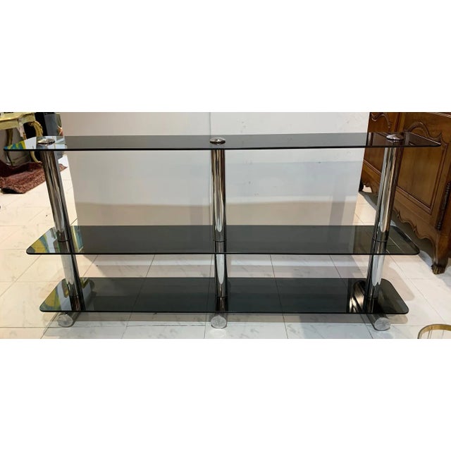 Chromed Metal and Smoked Glass Shelf, 1970s For Sale - Image 3 of 7