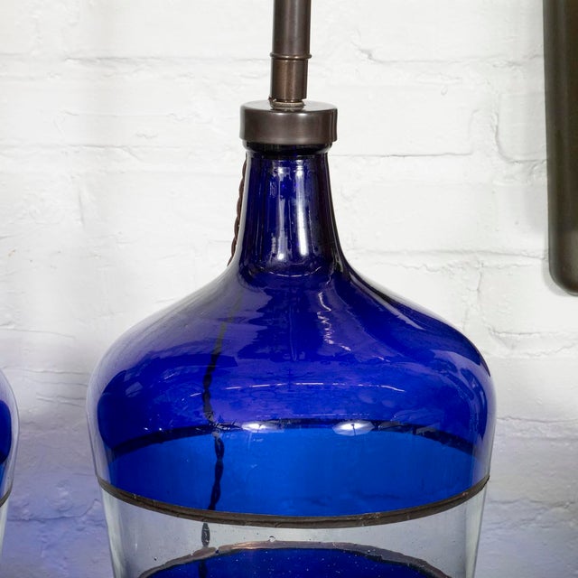 2000 - 2009 Blue and clear blown glass table lamps For Sale - Image 5 of 10