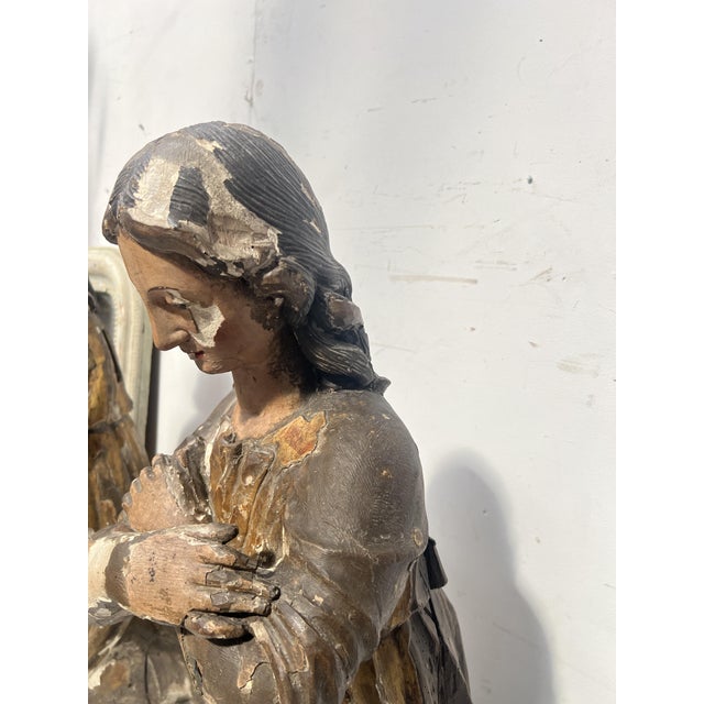 Adoring Angels, 1700s, Polychrome and Gilded Carved Wood, Set of 2 For Sale - Image 13 of 18
