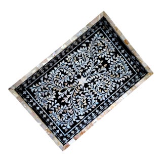 Mother of Pearl Inlay Tray Jodhpur India White Midnight Blue For Sale