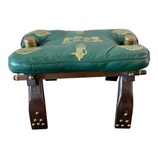 Vintage Mid-Century Green Camel Saddle Stool For Sale