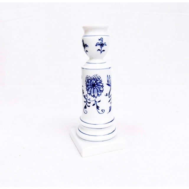 White Porcelain Candlestick with Blue Floral Pattern fom Meissen, 1980s For Sale - Image 8 of 8