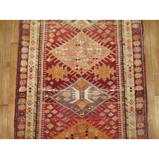 Mid-20th Century Zabihi Collection Red Geometric Turkish Anatolian Runner - 3'3" x 11'6" For Sale - Image 4 of 6