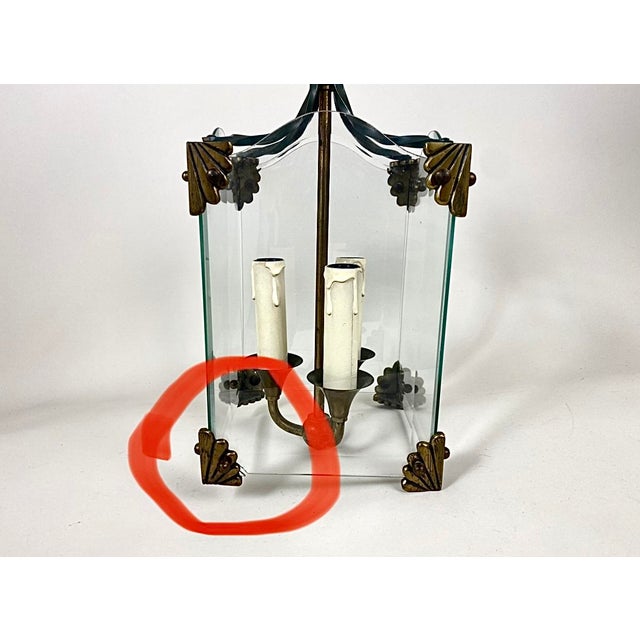 Vintage Art Deco Glass & Bronze Pendant Light, 1950s For Sale - Image 8 of 9