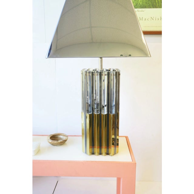 Postmodern 70s Modern Brass Chrome & Lucite Table Lamp, Circa 1970s, After Charles Hollis Jones For Sale - Image 3 of 13