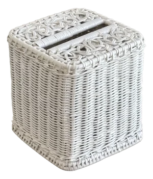 Mid-20th Century White Wicker Tissue Box Cover