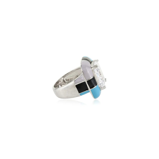 Not Yet Made - Made To Order Sparkling Sterling Silver Enamel & Crystal Unisex Statement Ring by Carat&her- Size 8 For Sale - Image 5 of 12