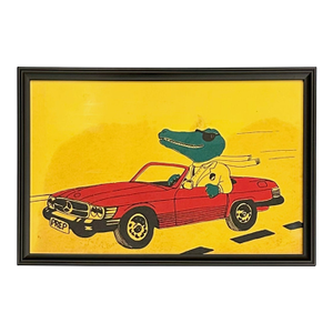 Vintage 80s Preppy Alligator Driving Mercedes Sports Car Print