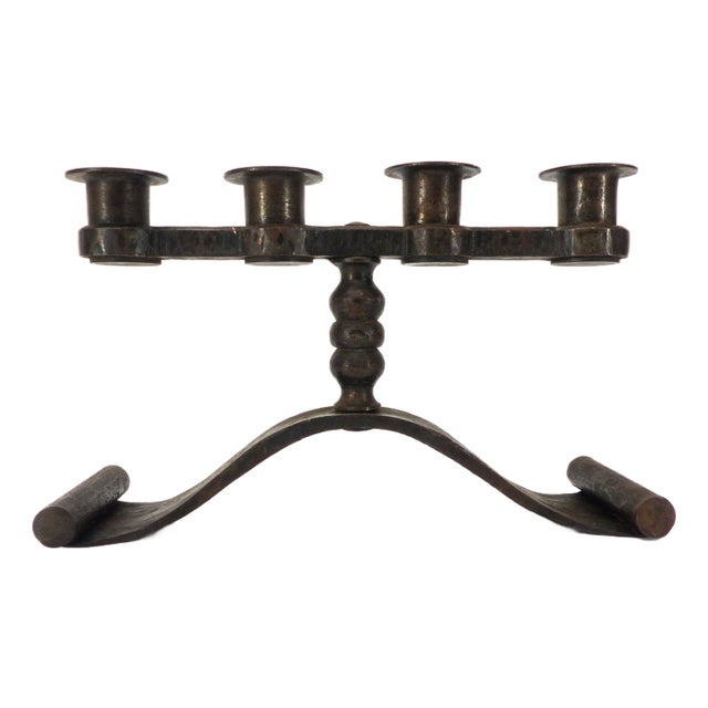 Four-Light Wrought Iron Candleholder by Charles Piguet, Switzerland, 1930 For Sale