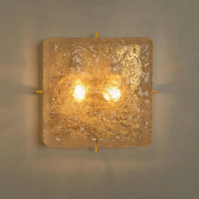 Square Brass & Glass Flush Mount Lights from Limburg Glashütte, 1970s For Sale - Image 10 of 12
