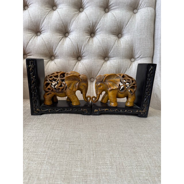 Decorative Hand-Carved Elephant Bookends For Sale In New York - Image 6 of 12