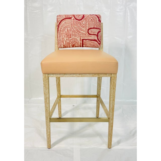 Pair of 1980s Modern American Oak Counter Stools With Leather & Fabric Upholstery For Sale - Image 14 of 16