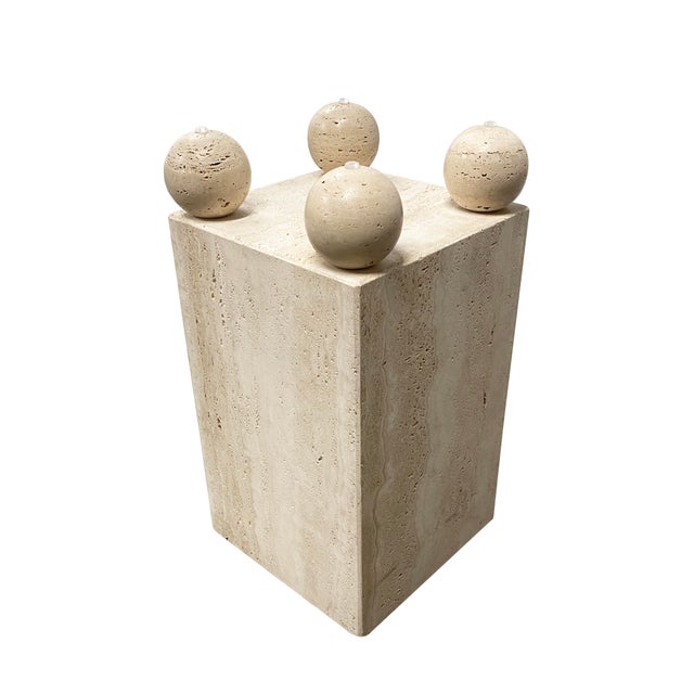 Mid-Century Style Cocktail or Side Table W/Sculptured Travertine Base and Glass For Sale - Image 12 of 12