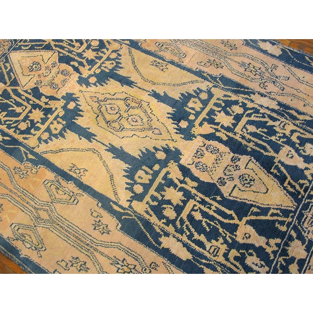 1930s Teal Blue Geometric Antique Indian Cotton Agra Rug 4' X 6'6" Handknotted Carpet For Sale - Image 13 of 18