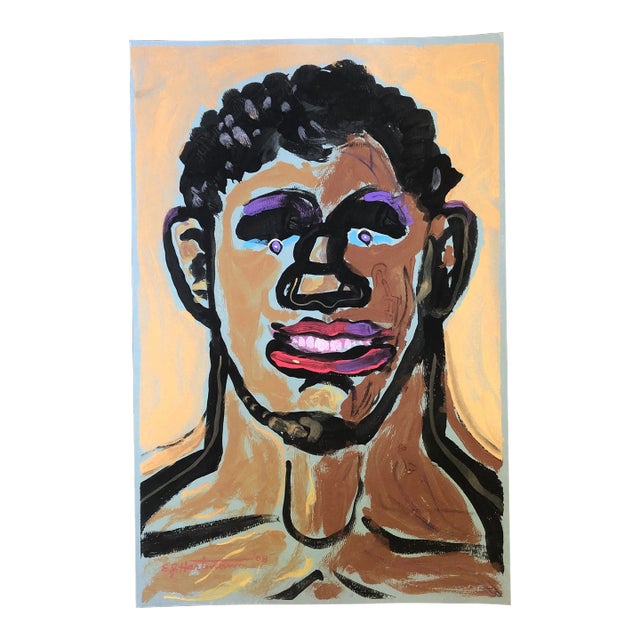 Original Contemporary E.J.Hartmann Abstract Portrait Painting Signed For Sale