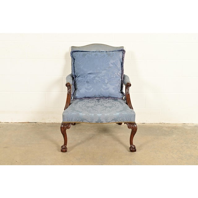 English Kittinger Chippendale Carved Mahogany Open Arm Library Chair For Sale - Image 3 of 18