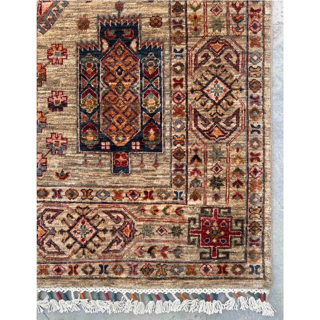 Cream Contemporary Caucasian Tribal Wool Rug With Geometric Motifs – 170x244 Cm For Sale - Image 8 of 18