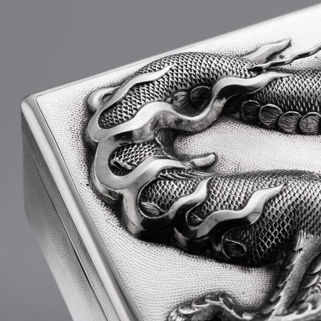 Antique Japanese Meiji Silver Dragon Cigar Humidor Box, 1900 For Sale - Image 16 of 18