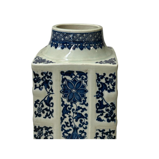Vintage Chinese Blue White Floral Sequence Porcelain Vase For Sale - Image 9 of 10