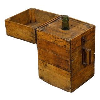 19th Century Rustic Pine or Oak Tantalus Wine Box with Metal Hardware For Sale